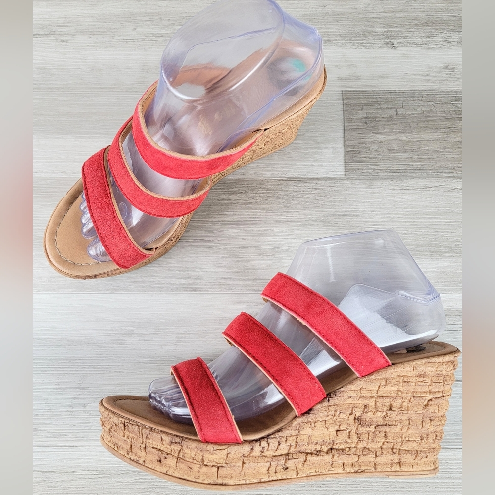 Mariella Red Suede Cork Wedge Sandals Women's Size 8 - Picture 14 of 16